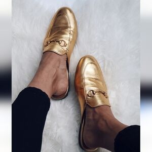 Zara Gold Slip-On Loafers for Women Size 9.5